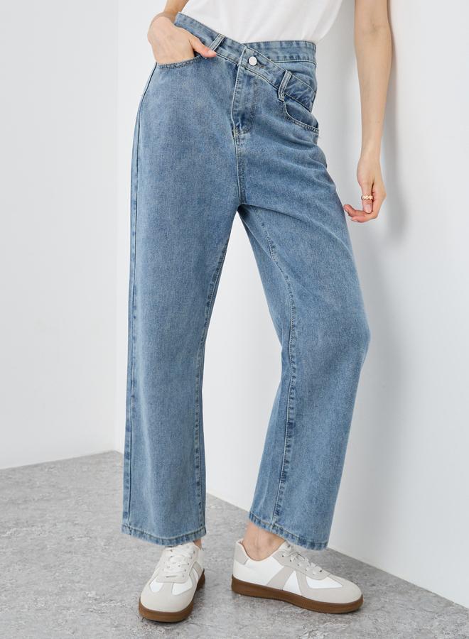 Take Two Asymmetrical High Rise Washed Wide Leg Jeans - Image 2