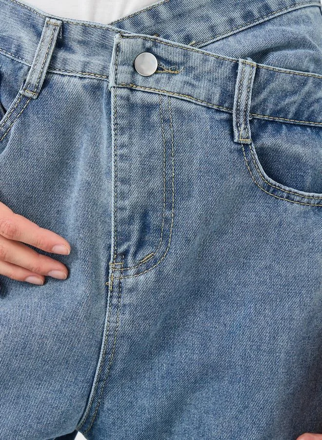 Take Two Take Two Asymmetrical High Rise Washed Wide Leg Jeans