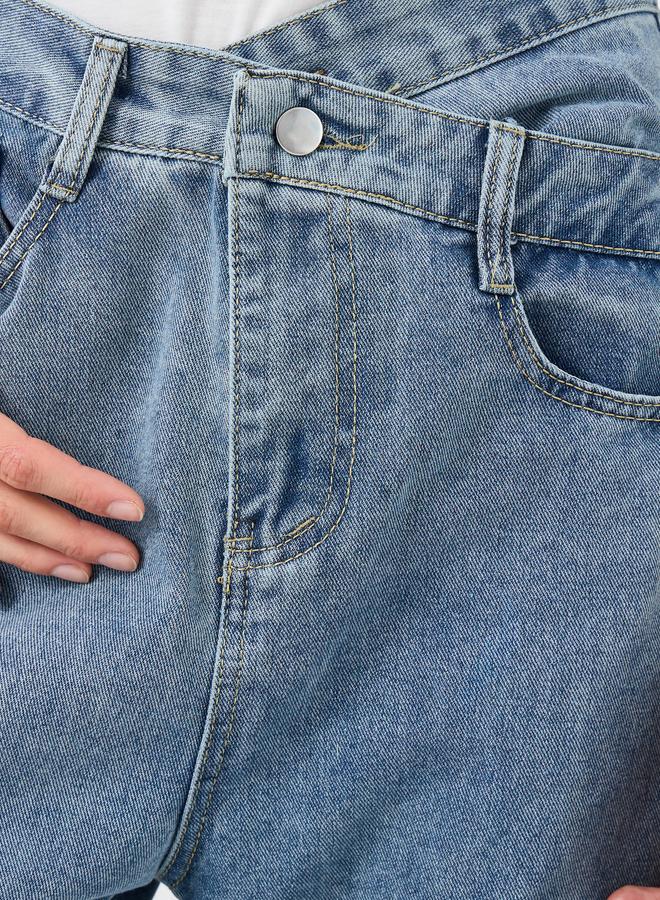 Take Two Asymmetrical High Rise Washed Wide Leg Jeans - Image 3