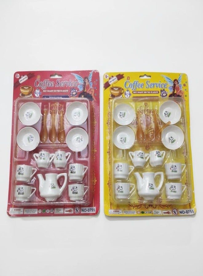 INDIAN FUN ZONE Kids Coffee Service Play Set - Pack of 2 | Mini Tea & Coffee Toy Set with Cups, Plates, Spoons & Kettle | Pretend Play Tableware Set for Boys & Girls Age 3+ - Image 1