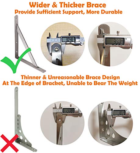 CLT CLETING CLT Shelf Bracket, 12” Max Load: 440 lb Heavy Duty Stainless Steel Bracket for Table Bench, Space Saving DIY Bracket, Pack of 2 - Image 2