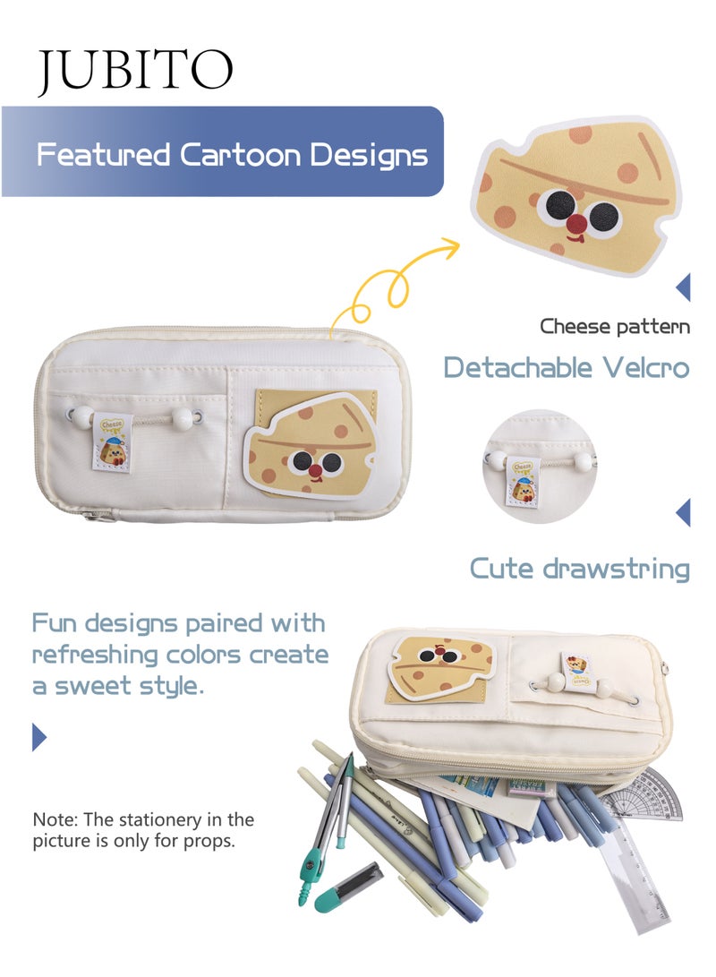 JUBITO pencil case, large capacity, compartmentalized pencil case, cheese cartoon pattern, high-quality new beige pencil case - Image 3