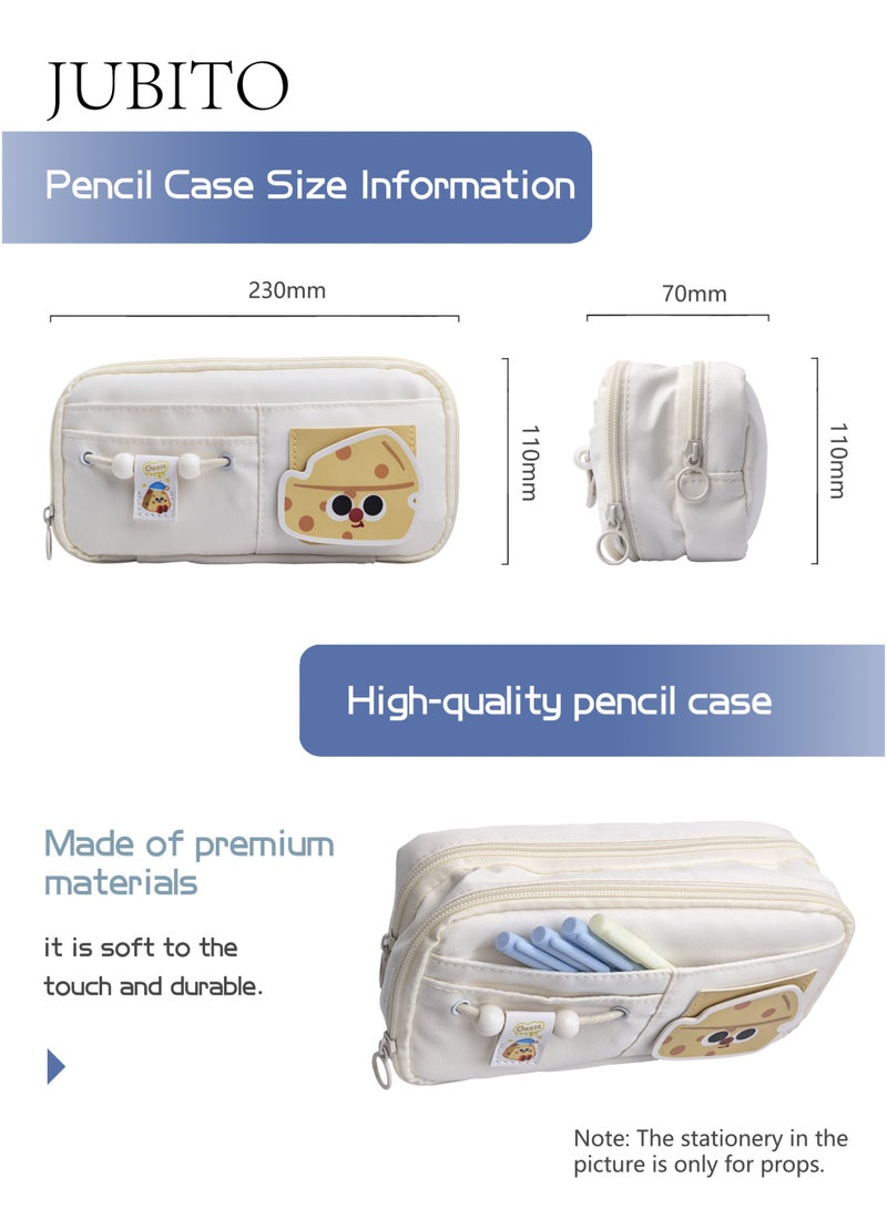 JUBITO pencil case, large capacity, compartmentalized pencil case, cheese cartoon pattern, high-quality new beige pencil case - Image 2