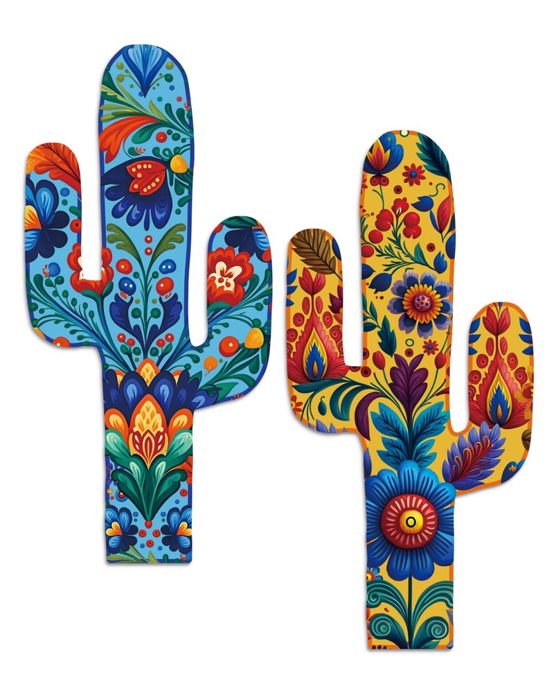 Putuo Decor Aztec Cactus Wall Decor Set of 2, Western Wooden Home Decor, Farmhouse Rome Decor Mexican Wall Art for Living Room, Bedroom, Kitchen, Office - Image 1