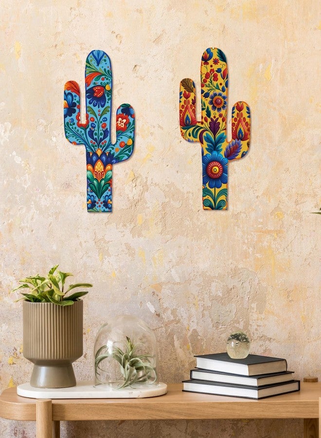 Putuo Decor Aztec Cactus Wall Decor Set of 2, Western Wooden Home Decor, Farmhouse Rome Decor Mexican Wall Art for Living Room, Bedroom, Kitchen, Office - Image 4