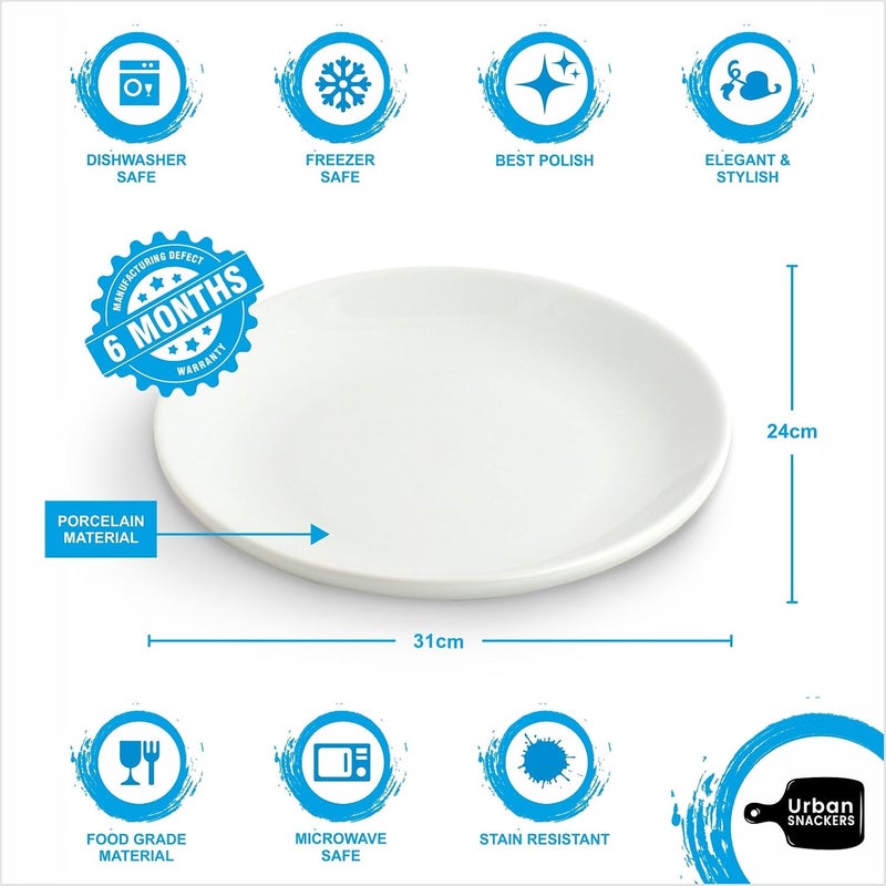 URBAN SNACKERS Urban Snakers Porcelain Plates Oval Shape Dinner Plates 31 cm Used for Serving Pasta Dining and Snacks White Plate Pack of 1 Dishware and Freezer Safe Plate - Image 3