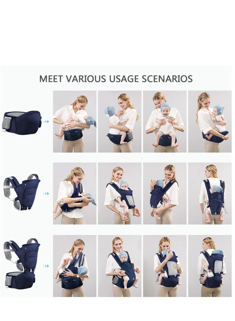 6-in-1 Baby Carrier Newborn to Toddler with Hip Seat Ergonomic All Positions Infant Carrier Soft Baby Holder Carrier with Hood for All Seasons - Image 2
