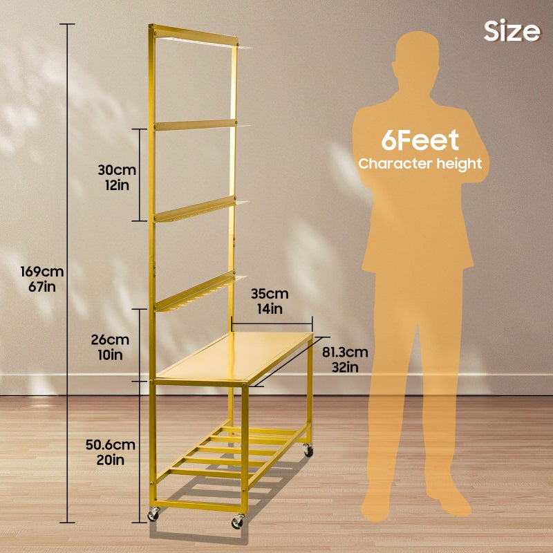 Julymoda Champagne Wall Holder for Party, Champagne Tower Stand with Storage Shelf and Swivel Casters, 4-Tier Metal Champagne Flutes Display Stand Hold 40 Glasses, Suitable for Wedding, Christmas - Image 5