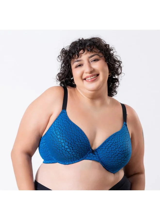 Aadaraya Aadaraya Printed Balconette Bra with Hook and Eye Closure