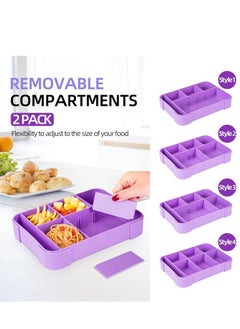 Gonice Lunch Box for Kids, 1330ML Bento Box Adult Lunch Box with 6 Compartment, Leakproof Snack Boxes with Utensil Sauce Dressing Containers, Reusable On-the-Go Meal and Snack Packing(Purple)  - Image 3