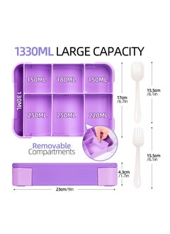 Gonice Lunch Box for Kids, 1330ML Bento Box Adult Lunch Box with 6 Compartment, Leakproof Snack Boxes with Utensil Sauce Dressing Containers, Reusable On-the-Go Meal and Snack Packing(Purple)  - Image 4
