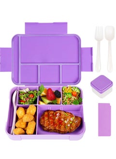 Gonice Lunch Box for Kids, 1330ML Bento Box Adult Lunch Box with 6 Compartment, Leakproof Snack Boxes with Utensil Sauce Dressing Containers, Reusable On-the-Go Meal and Snack Packing(Purple)  - Image 2