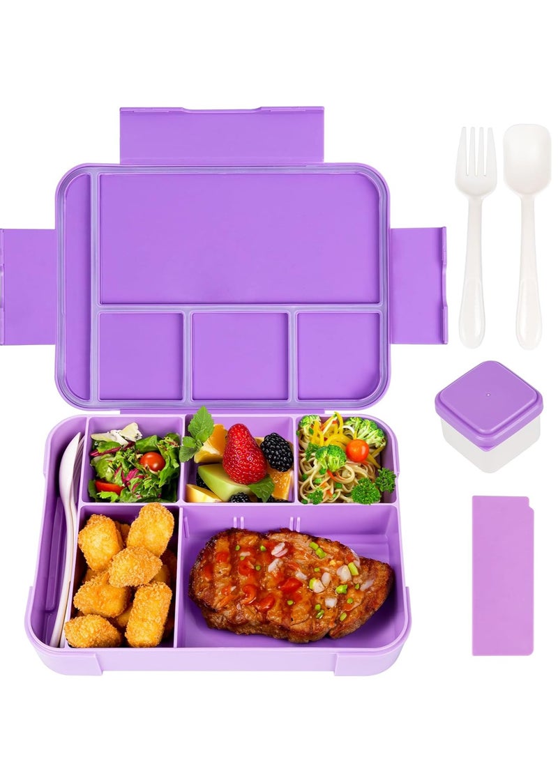 Gonice Lunch Box for Kids, 1330ML Bento Box Adult Lunch Box with 6 Compartment, Leakproof Snack Boxes with Utensil Sauce Dressing Containers, Reusable On-the-Go Meal and Snack Packing(Purple)  - Image 2