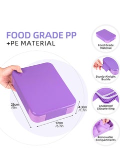Gonice Lunch Box for Kids, 1330ML Bento Box Adult Lunch Box with 6 Compartment, Leakproof Snack Boxes with Utensil Sauce Dressing Containers, Reusable On-the-Go Meal and Snack Packing(Purple)  - Image 5