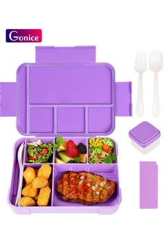 Gonice Lunch Box for Kids, 1330ML Bento Box Adult Lunch Box with 6 Compartment, Leakproof Snack Boxes with Utensil Sauce Dressing Containers, Reusable On-the-Go Meal and Snack Packing(Purple)  - Image 1