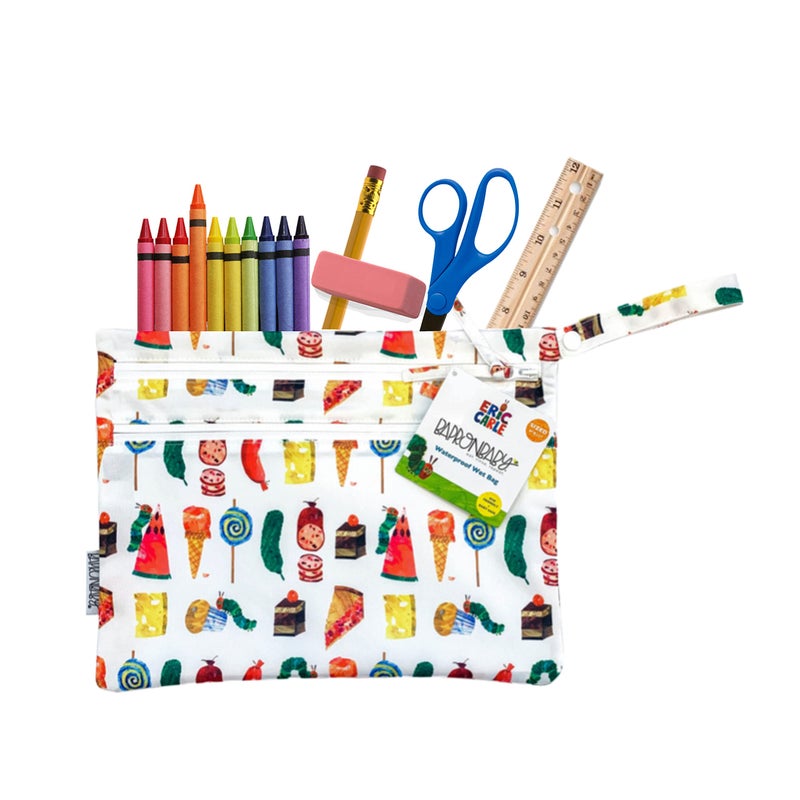 BapronBaby Eric Carle Food Parade Wet Dry Bag - Waterproof Two Zipper Pockets - Reusable for Mealtime, Diapers, Stroller, Snacks, Swimsuits - Machine Washable - 11" x 9" - Image 3