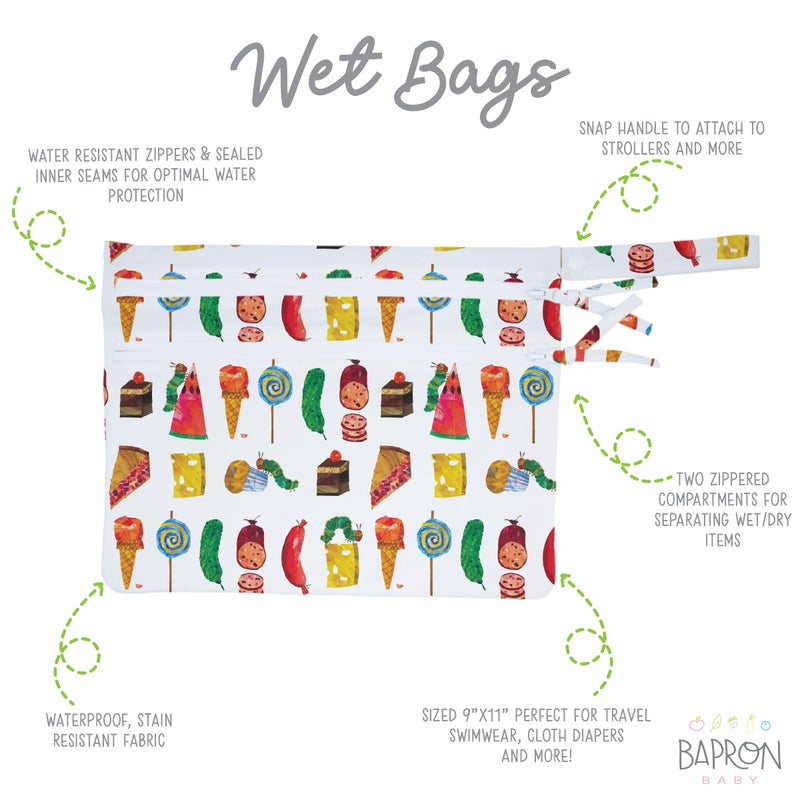 BapronBaby Eric Carle Food Parade Wet Dry Bag - Waterproof Two Zipper Pockets - Reusable for Mealtime, Diapers, Stroller, Snacks, Swimsuits - Machine Washable - 11" x 9" - Image 2