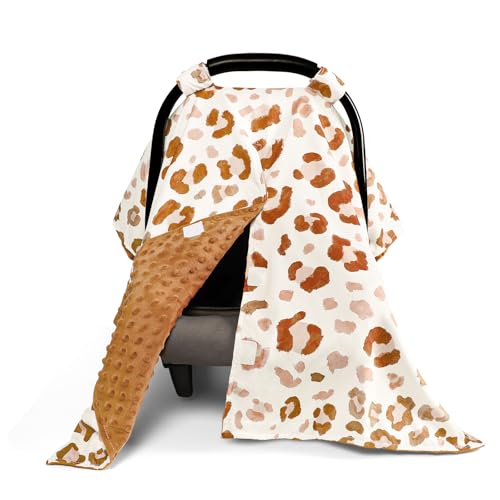 GFU Baby Car Seat Cover Soft Minky Warm Winter Car Seat Canopy for Infants Toddlers Opening with Adjustable Strap Breathable Nursing Cover Stroller Blanket Brown Fits Most Car Seats - Image 1