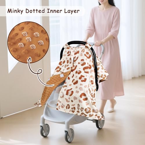 GFU Baby Car Seat Cover Soft Minky Warm Winter Car Seat Canopy for Infants Toddlers Opening with Adjustable Strap Breathable Nursing Cover Stroller Blanket Brown Fits Most Car Seats - Image 3