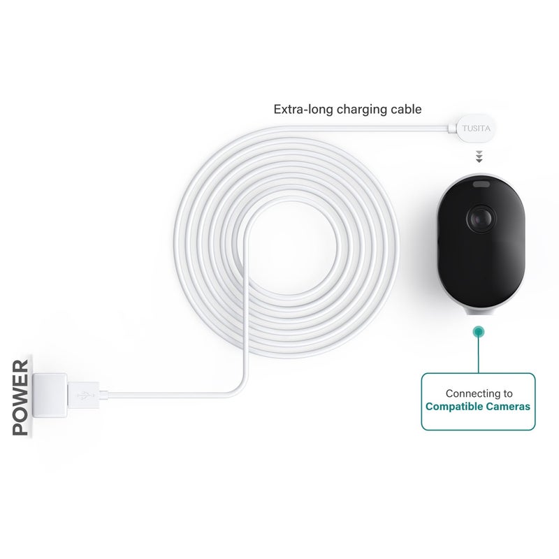 TUSITA 10-ft. Outdoor Magnetic Charging Cable Compatible with Arlo Ultra 1 2 Pro 3 4 5 2K - 3M, White - Image 3