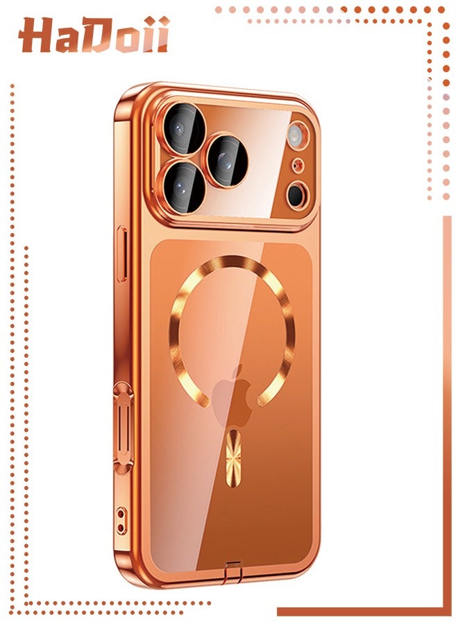 HaDoii Magnetic for iPhone 17 Pro Max Case  Cover Compatible with MagSafe [Never Yellowing] [Military Grade Drop Protection] Full Camera Lens Protector Plating Soft Clear Phone Case, Cosmic Orange - Image 1