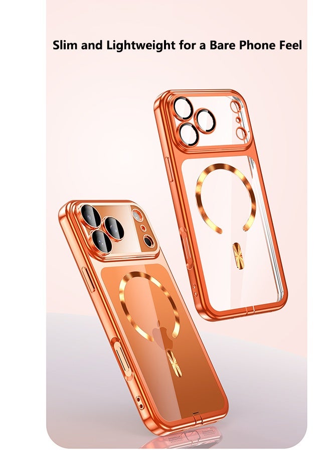 HaDoii Magnetic for iPhone 17 Pro Max Case  Cover Compatible with MagSafe [Never Yellowing] [Military Grade Drop Protection] Full Camera Lens Protector Plating Soft Clear Phone Case, Cosmic Orange - Image 2