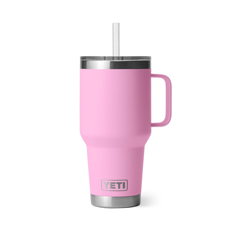 YETI Rambler 35 oz Tumbler with Handle and Straw Lid, Travel Mug Water Tumbler, Vacuum Insulated Cup with Handle, Stainless Steel, Power Pink - Image 1
