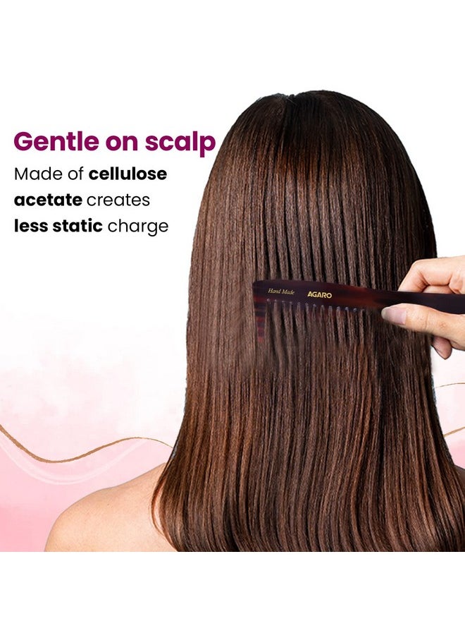 AGARO AGARO Hand Made Comb With Handle, Compact Comb With Wide Tooth, Smooth Rounded Teeth, Hair Styling, Grooming, Hair Brushing, Hair Dressing, Cellulose Acetate Comb, For Men & Women, HMC77, Brown.  - Image 4