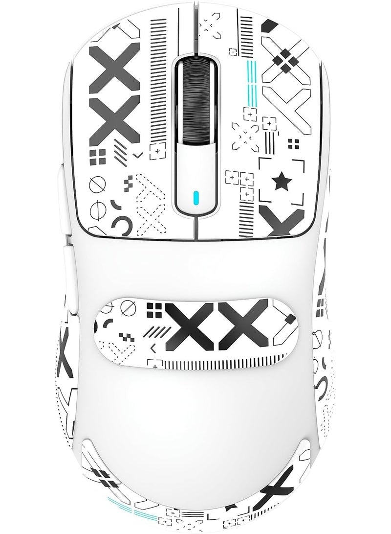 هجوم القرش ماوس ألعاب خفيف الوزن Tri-Mood X3S بدقة 26000 نقطة في البوصة، وشريط قبضة ماوس مضاد للانزلاق، وتصميم ذاتي اللصق، ومقابض جانبية مرنة وملصقة، ووسادات مقاومة للعرق/معجون مضاد للعرق، مقطوع ليناسب - أبيض - Image 1