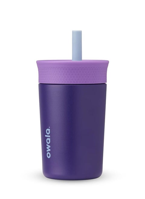 Owala Kids Insulated Stainless Steel Tumbler 12oz with Straw, Leakproof Silicone Sleeve Cup Portable Sport Water Bottle for Children (Purple)
