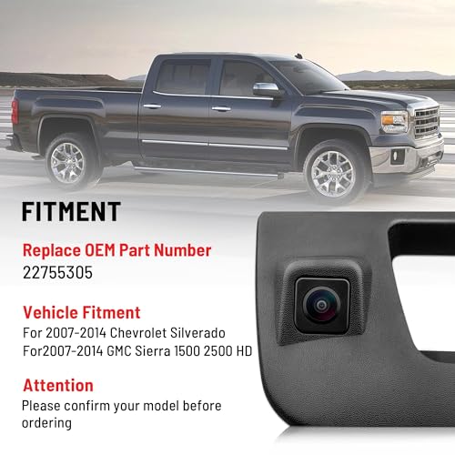 RED WOLF كاميرا خلفية عكسية مع مقبض باب خلفي من RED WOLF تناسب شيفروليه سيلفرادو 2007-2014 و GMC سييرا 1500 2500 HD مقاومة للماء IP68 بزاوية رؤية 150° مع ثقب مفتاح بديل لرقم OE 22755305 - Image 2