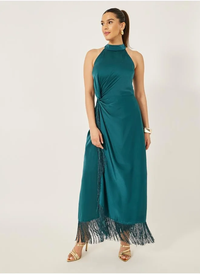 ستايلي Halter Neck Wrap Style Maxi Dress with Fringe Hem