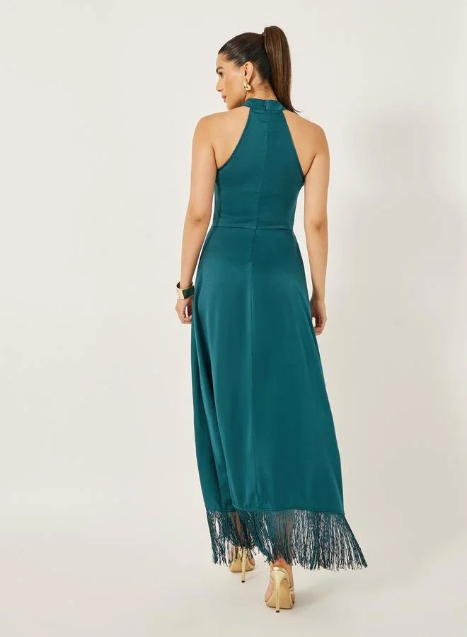 Styli Fringed Halter Dress