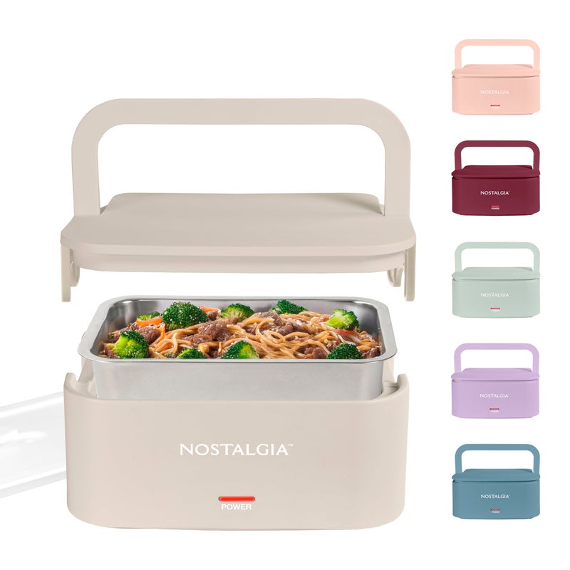 Nostalgia Portable Heated Lunch Box - 4-Cup Stainless Steel Food Warmer - Detachable Cord, Leak-Proof Lid, Carry Handle - Portable for Work & Travel - Oatmeal - Image 1