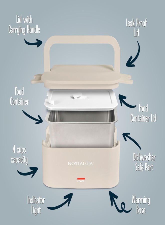 Nostalgia Portable Heated Lunch Box - 4-Cup Stainless Steel Food Warmer - Detachable Cord, Leak-Proof Lid, Carry Handle - Portable for Work & Travel - Oatmeal - Image 3
