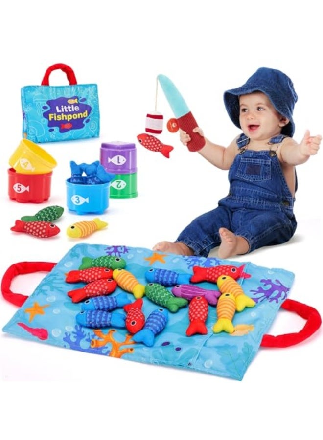 هاهالاند ألعاب مونتيسوري للأطفال الصغار للأطفال بعمر سنة كهدية عيد ميلاد، لعبة صيد قماشية 10 في 1 مع أكواب تكديس - عد الأرقام، فرز الألوان، تعليم الأشكال للأطفال والرضع - Image 1