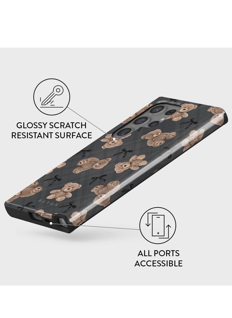 بورجا - غطاء فاخر لامع لجهاز Samsung S24 Ultra غطاء أنيق بتصميم فاخر مزين باللمعان، متوافق مع طبقتين من السيليكون للحماية الكاملة. يتميز بتصميم "BFF - Teddy" المخصص لعشاق الأناقة والمتانة، مما يجعله الخيار المثالي لحماية جهازك بأسلوب فريد ومميز. - Image 1