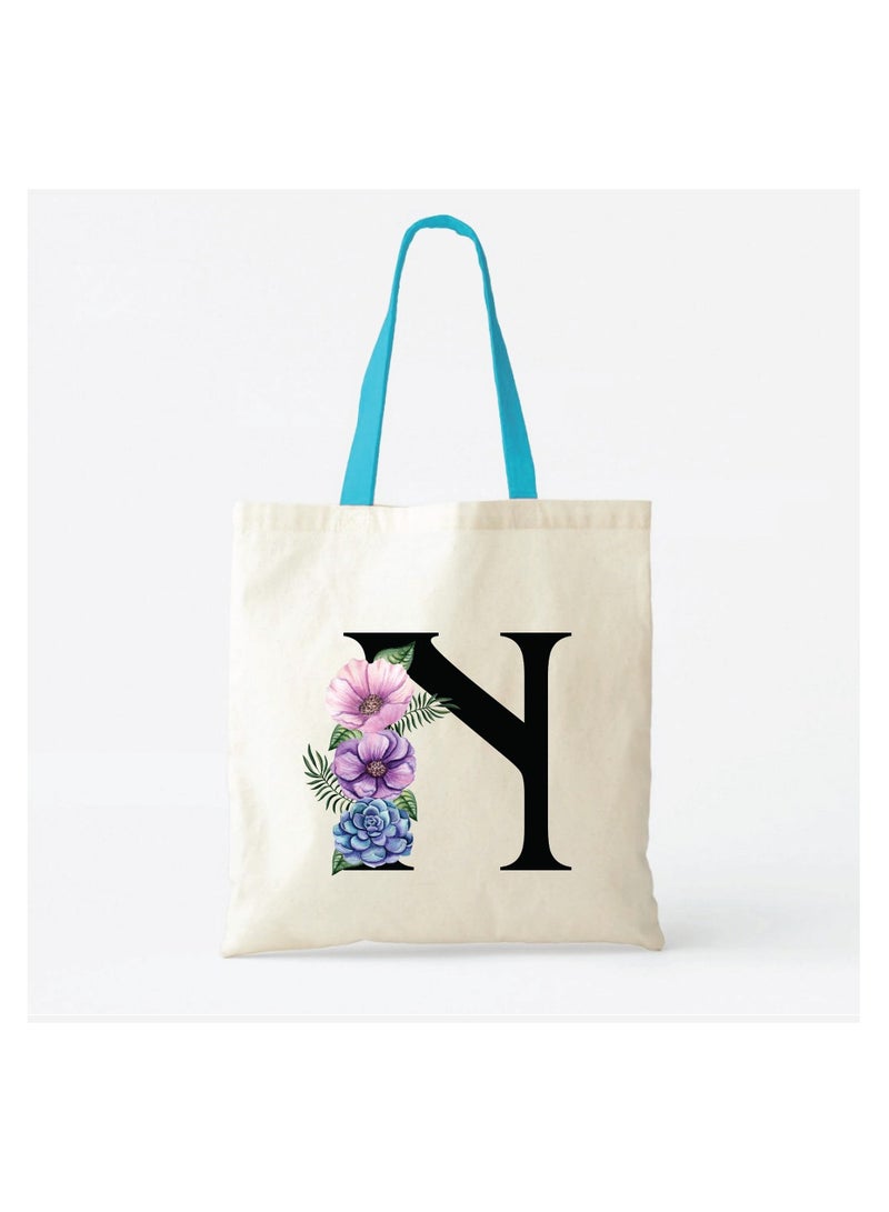 PRINTSHOP4ME Initial Letters Canvas Cotton Tote Bag With Blue Handle-Ideal Gifts For Bridesmaids-Party Bag  - Image 2