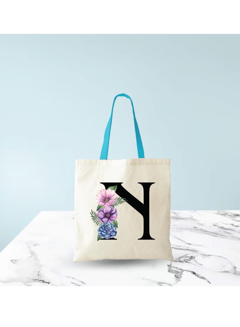 PRINTSHOP4ME Initial Letters Canvas Cotton Tote Bag With Blue Handle-Ideal Gifts For Bridesmaids-Party Bag  - Image 5