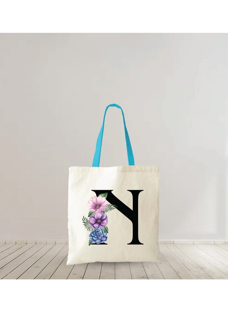 PRINTSHOP4ME Initial Letters Canvas Cotton Tote Bag With Blue Handle-Ideal Gifts For Bridesmaids-Party Bag  - Image 4
