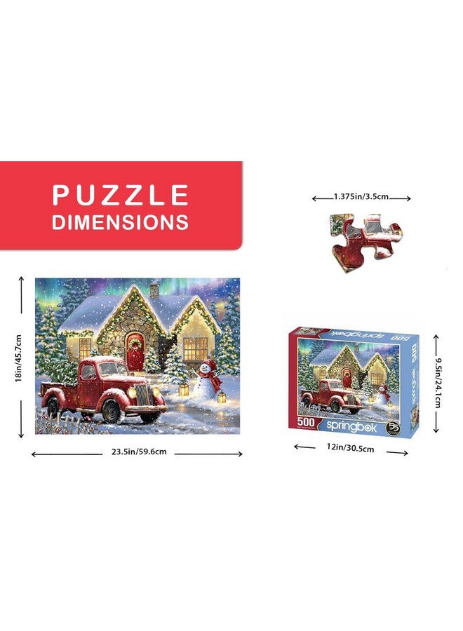 Springbok Christmas Night Lane 500 Piece Jigsaw Puzzle- Perfect For Holiday Family Game Nights- Multicolor Winter Scene With Snowman And Classic Red Truck - Image 2