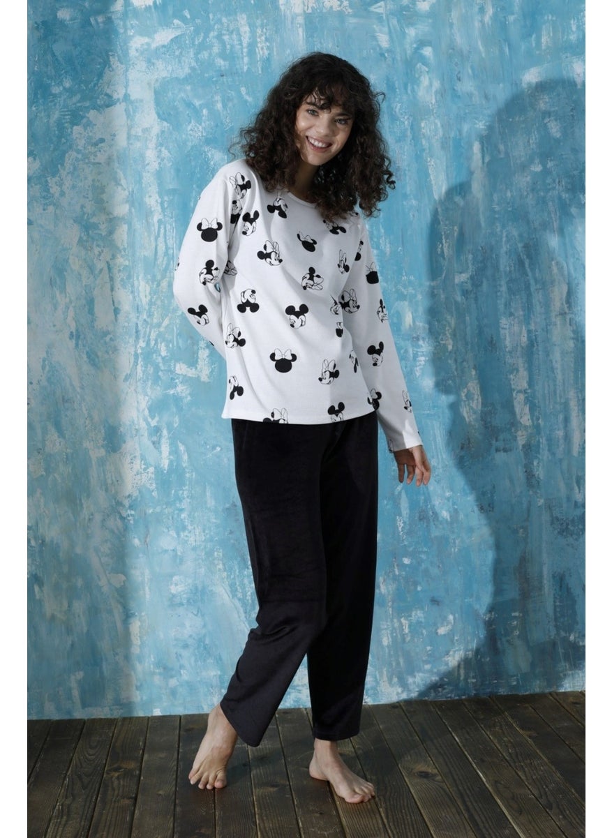 Bie's Women's Crew Neck Low Shoulder Interlock Cotton Top Velvet Bottom Winter Pajamas Tracksuit Set  - Image 5