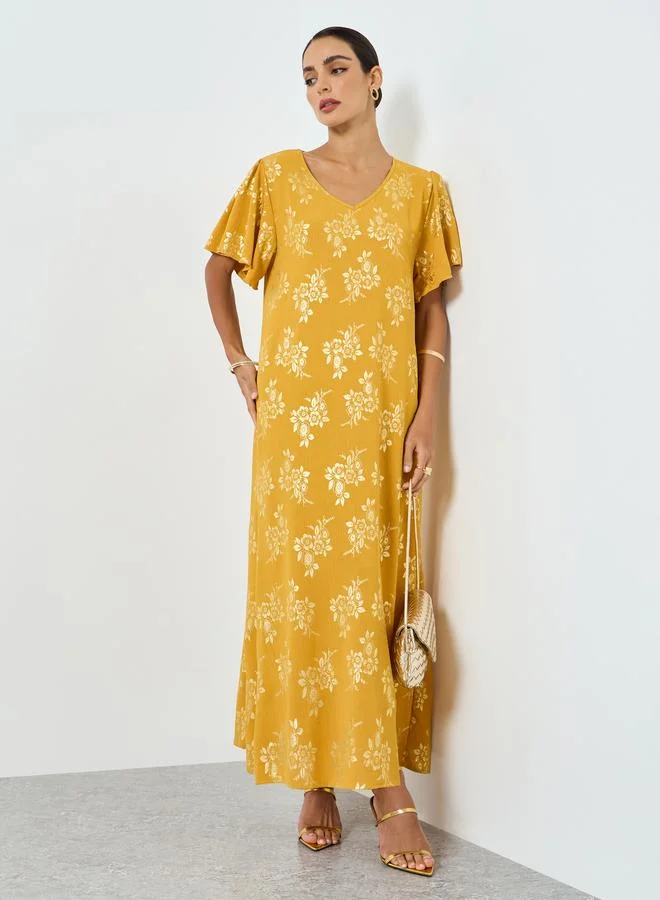 تايك تو جلابية بطبعة زهور وأكمام قصيرة