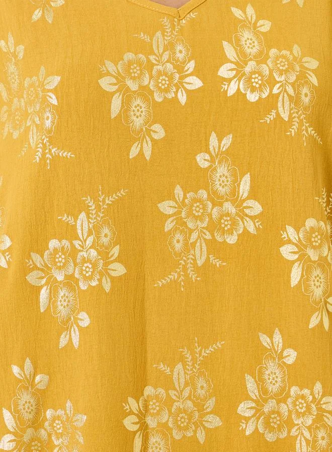 Take Two Yellow Women Floral Printed Short Sleeve Jalabiya for Women | Best Price UAE