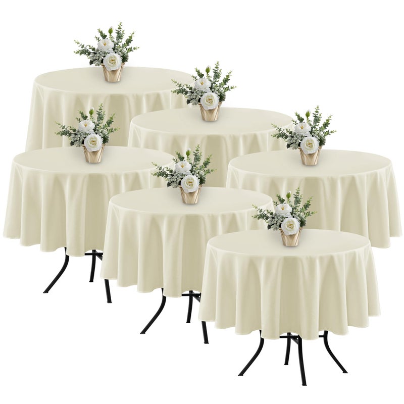 Fitable 6 Pack Ivory Round Table Clothes - 70 Inches in Diameter - Stain Resistant and Washable Tablecloths, Polyester Fabric Table Covers for Wedding, Party, Banquet, Gathering - Image 1