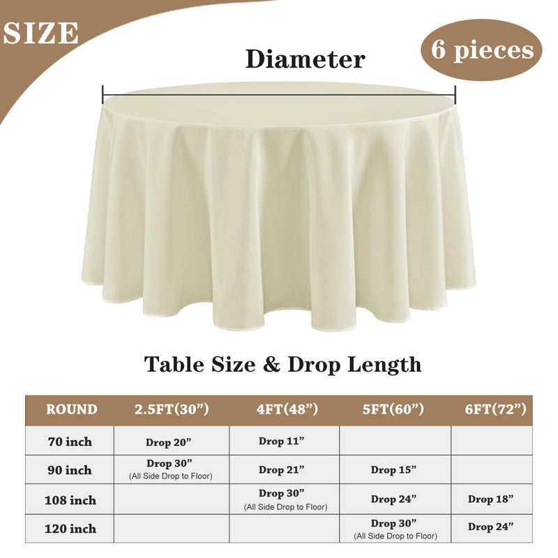 Fitable 6 Pack Ivory Round Table Clothes - 70 Inches in Diameter - Stain Resistant and Washable Tablecloths, Polyester Fabric Table Covers for Wedding, Party, Banquet, Gathering - Image 4