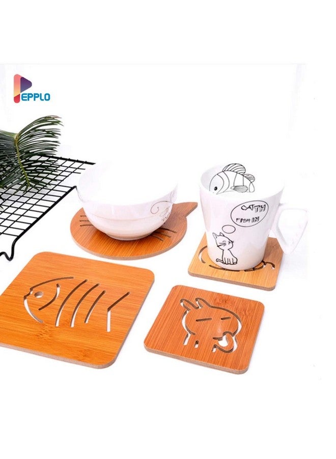 pepplo Wooden Drinks Coasters for Tea Coffee Cup Mug Hollow Coaster Kitchen Insulation Mat Anti-Scald Pot Mat Home Creative Anti-Skid Coaster,Random Pattern (Set of 4, 2BIG+2SMALL) - Image 1
