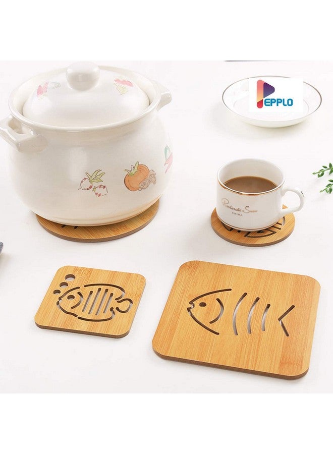 pepplo Wooden Drinks Coasters for Tea Coffee Cup Mug Hollow Coaster Kitchen Insulation Mat Anti-Scald Pot Mat Home Creative Anti-Skid Coaster,Random Pattern (Set of 4, 2BIG+2SMALL) - Image 4