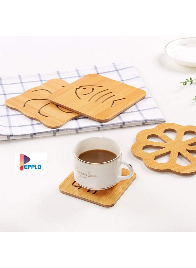 pepplo Wooden Drinks Coasters for Tea Coffee Cup Mug Hollow Coaster Kitchen Insulation Mat Anti-Scald Pot Mat Home Creative Anti-Skid Coaster,Random Pattern (Set of 4, 2BIG+2SMALL) - Image 5