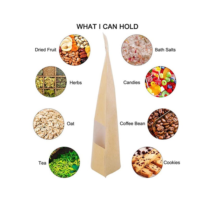 SOLARAE 100 قطعة أكياس كرافت قابلة للوقوف بحجم 3.5 × 5.5 بوصة مع سحاب قفل قابل للإغلاق ونافذة شفافة، أكياس تخزين الطعام متعددة الأغراض للاستخدام المنزلي أو التجاري - Image 4